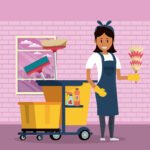 cleaner with cleaning products housekeeping service